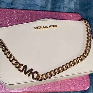 Michael Kors Cream Pouchette with Gold Chain